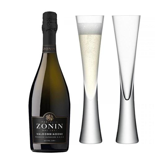 Zonin Valdobbiadene DOCG Millesimato Extra Dry 75cl with LSA Moya Flutes
